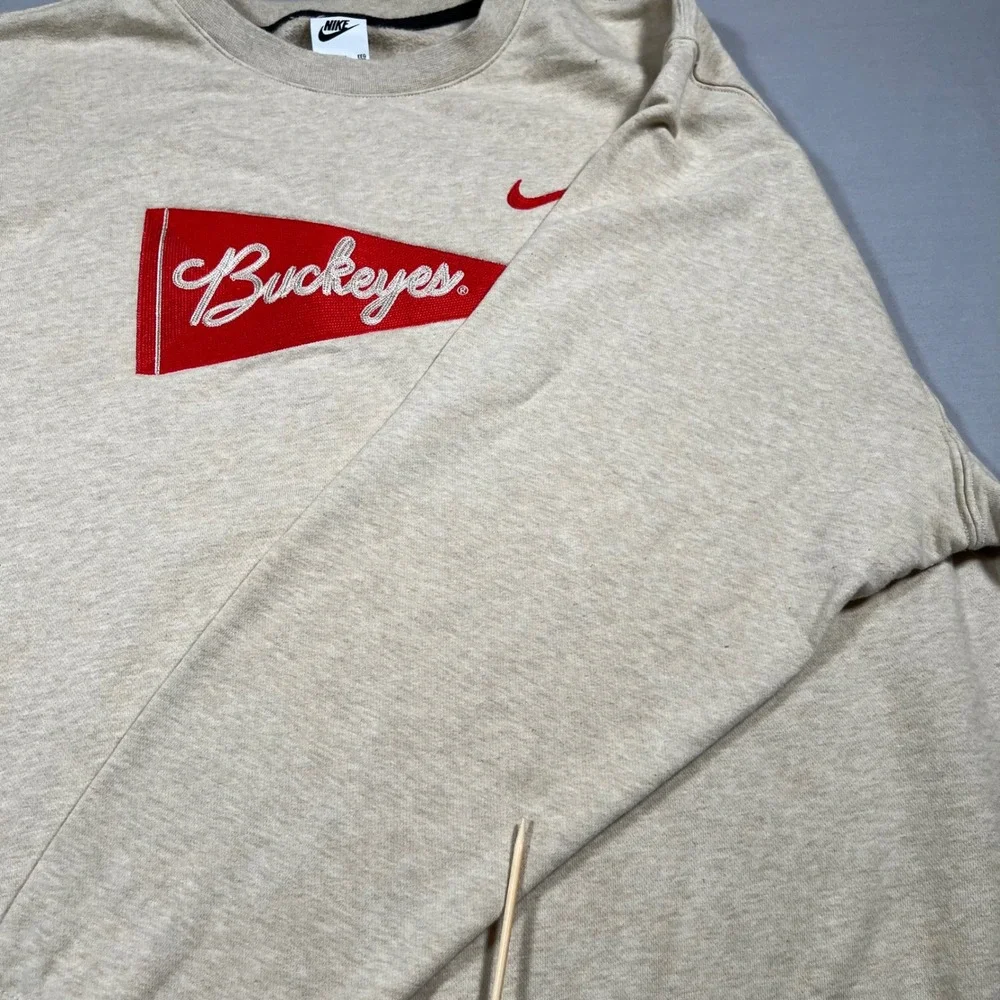 Nike Ohio State Buckeyes Sweatshirt Mens XXL Oatmeal Heather‎ Pennant Crewneck